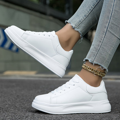 Damen Sneaker Weiß Glatt Schnürsenkel