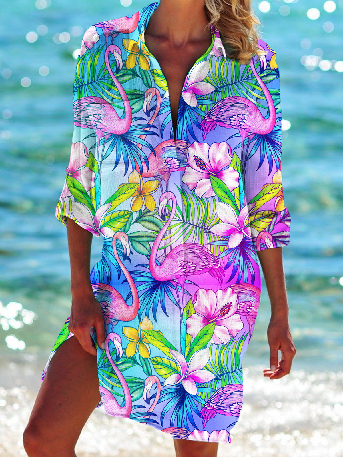 Strandkleid, Strickjacke, Badeanzug, Damenmode, BerlinGlamour Print-Hemd für den Urlaub
