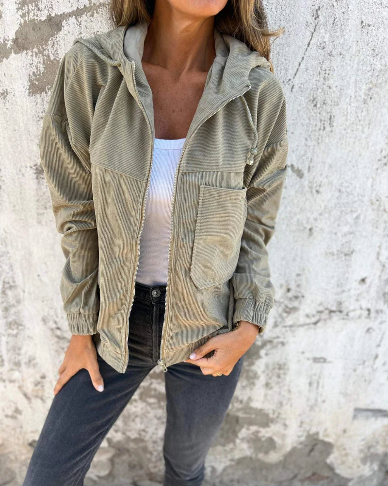 Leichte Damenjacke Cord mit Kapuze Damenparka