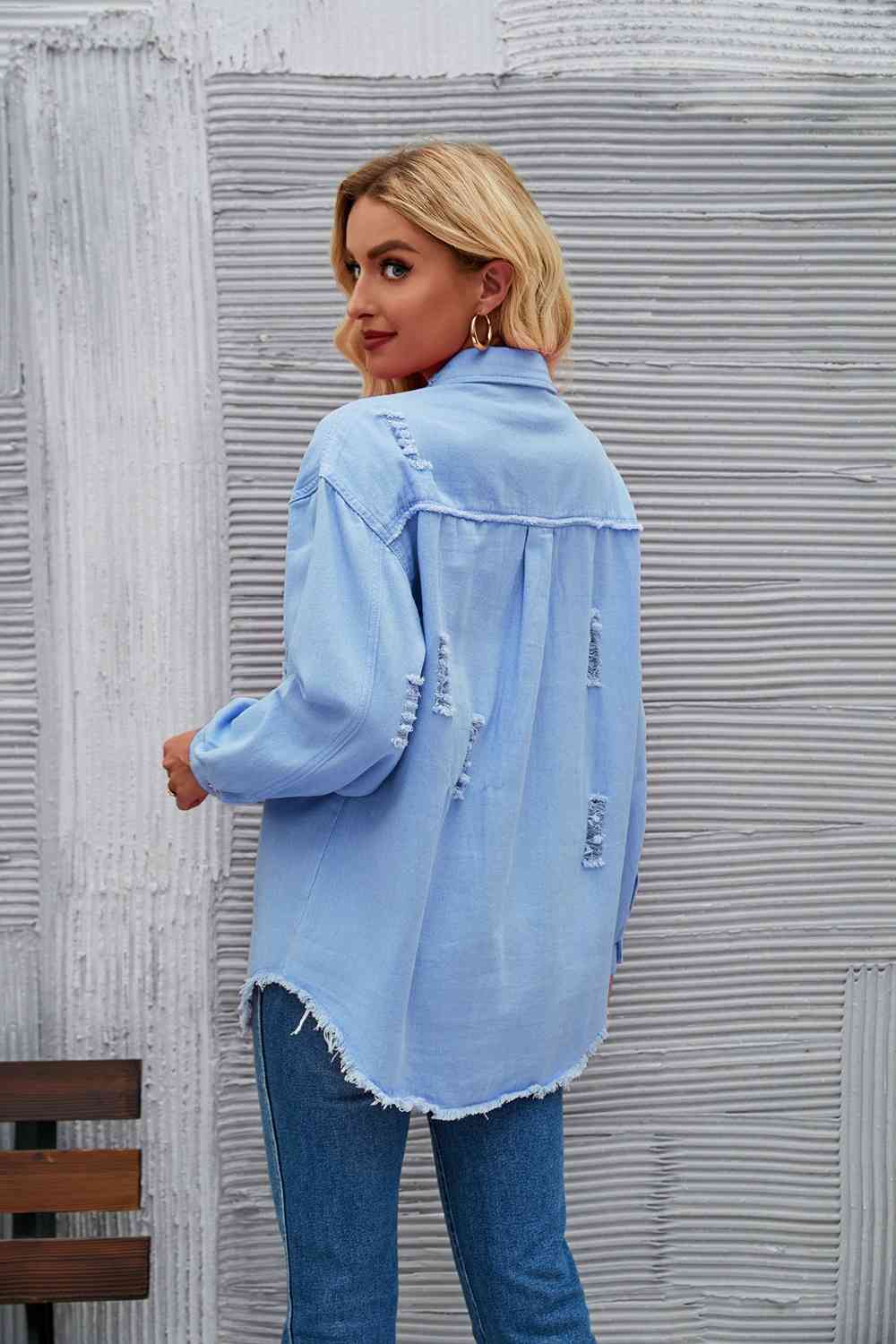 Rohsaum Denimjacke Zerrissen Trendig Frauenjacke