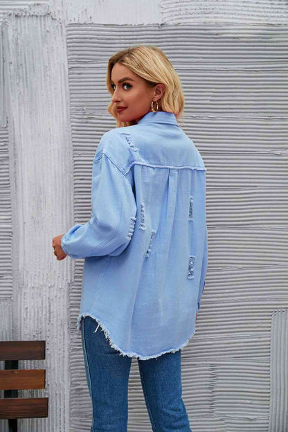 Rohsaum Denimjacke Zerrissen Trendig Frauenjacke