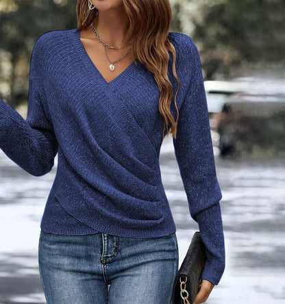 Strickbluse Damen Modern Wickelbluse Bequem Polyester