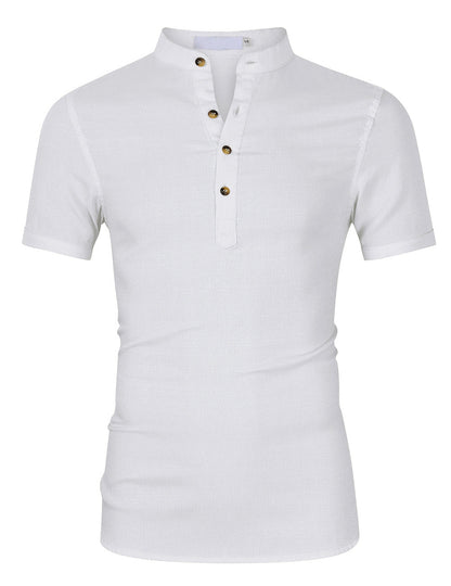 Herren Kurzarmshirt Stehkragen Knöpfe Modern Berlin Style