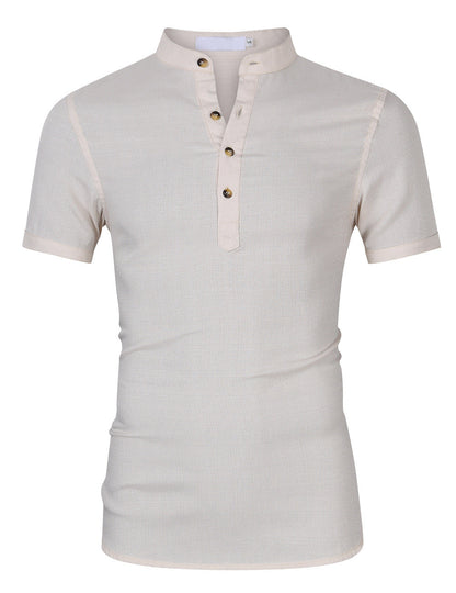 Herren Kurzarmshirt Stehkragen Knöpfe Modern Berlin Style