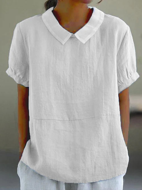 Elegante Damenbluse Leinen Puffärmel Kragen Sommer