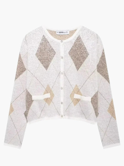 Strickjacke Argyle Muster Damen Pullover - BerlinGlamour