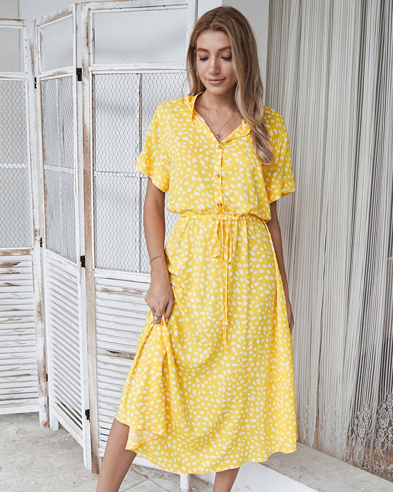 Kurzarmkleid Damen Elegant Kragen Sommerkleid - BerlinGlamour