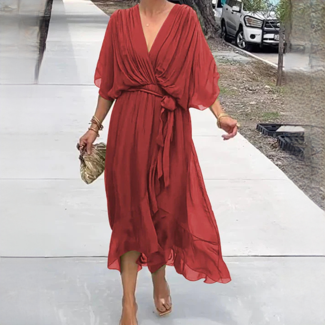 Elegantes V-Ausschnitt Kleid Damen Stilvoll