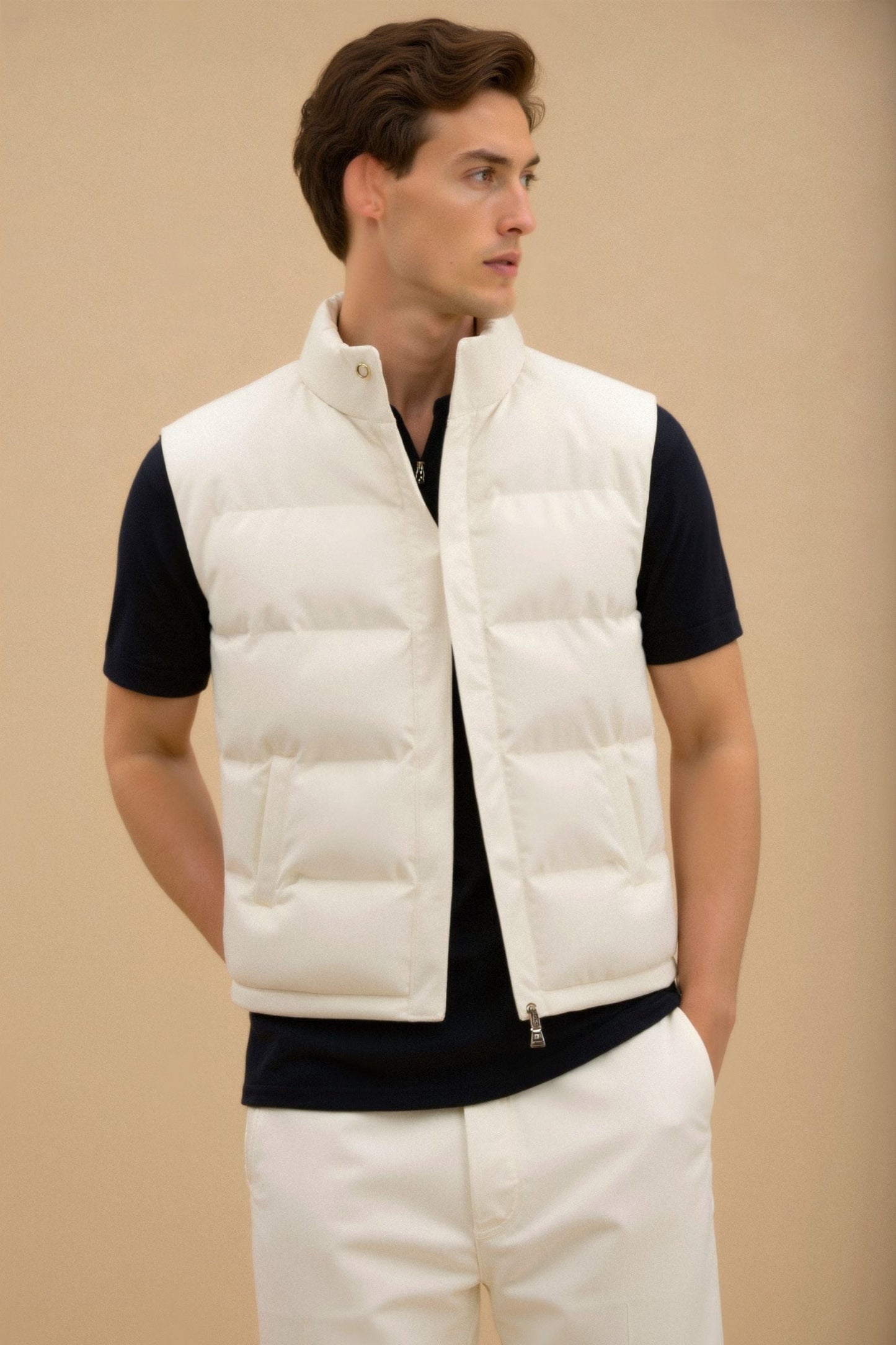 Herren Steppweste Leicht Cremeweiß Modern