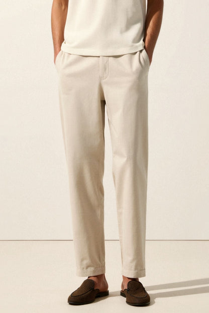 Herren-Hose Beige Elastisch Mit Knopfverschluss
