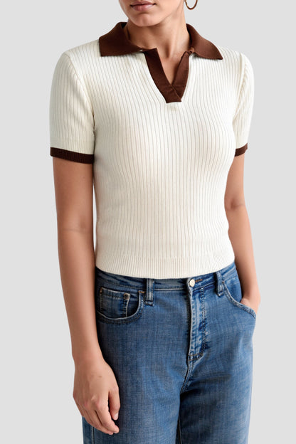 Polo Hemd Gestrickt Kragen Blockfarben Relaxed Fit