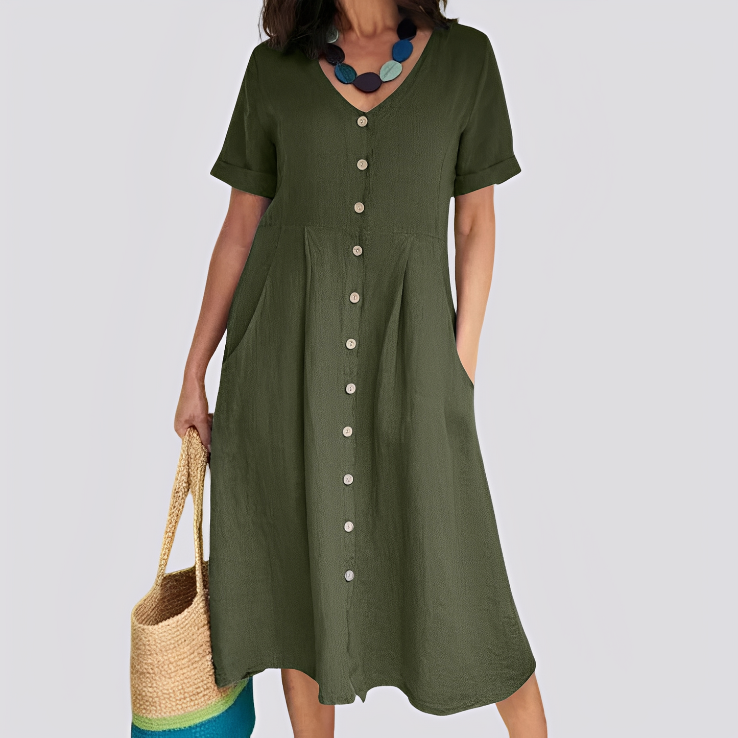 Sommerkleid Damen Hochtaille Locker Geschnitten