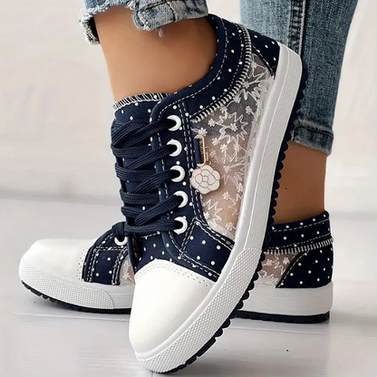 Sneaker Damen Blumen Stickerei Mesh Atmungsaktiv