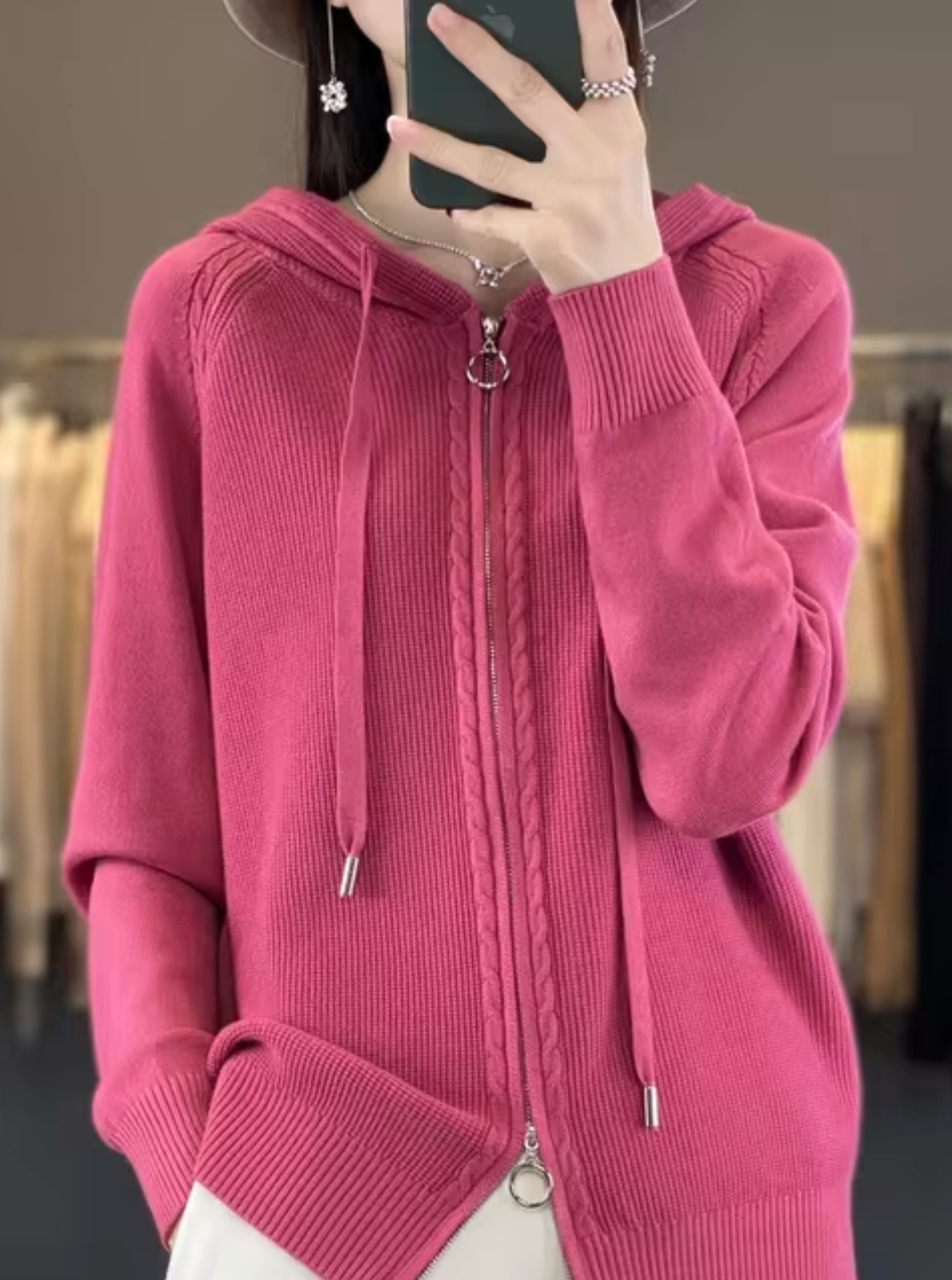 Strickjacke mit Kapuze Damen Warm