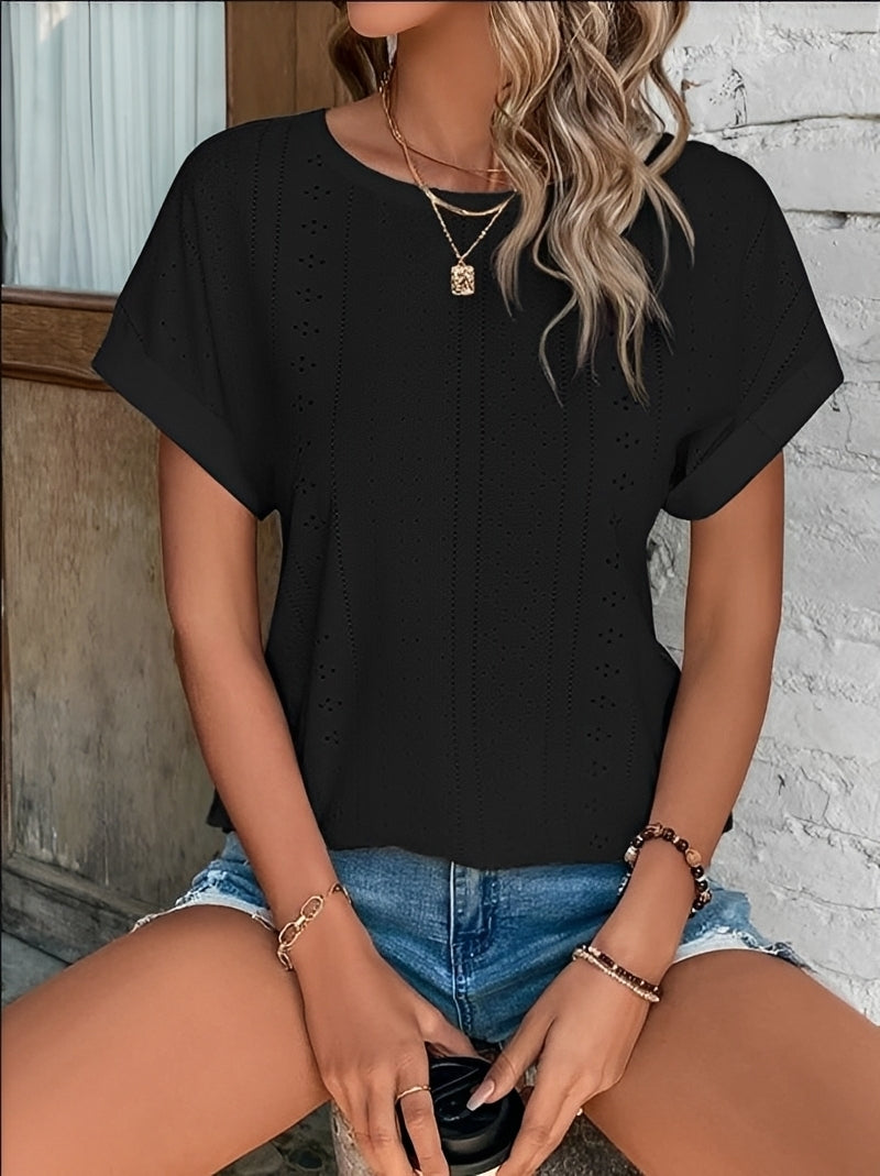 Damen Shirt Lässig Rundhals Ausgefranst