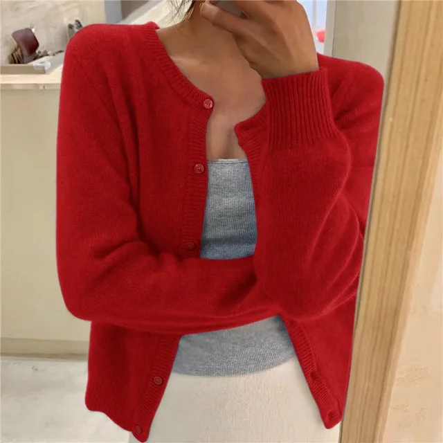 Damen Strickjacke Langärmlig Rundhals Modern