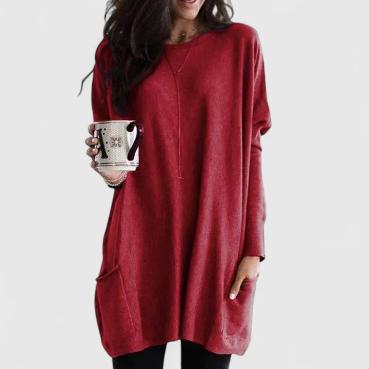 Damen Tunikakleid Lässig Langarm Sommerkleid