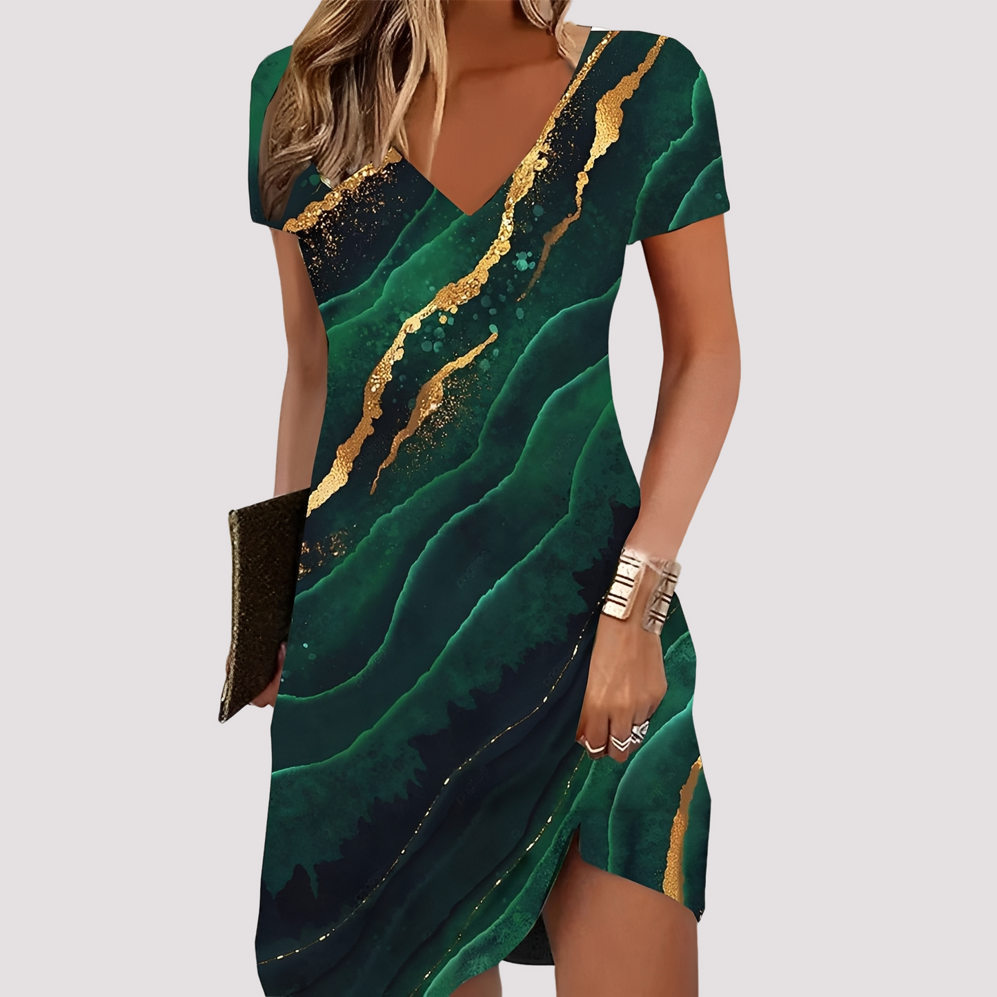 Boho-Kleid Damen V-Ausschnitt Lässig Sommer