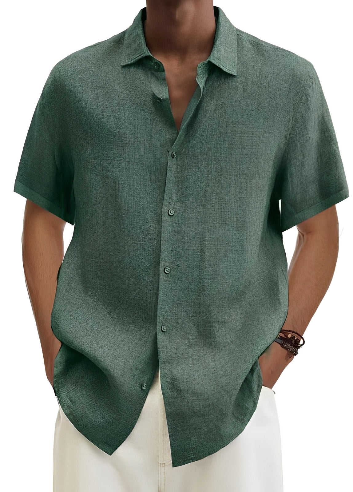 Herren-Hemd Lässig Knöpfe Baumwolle Relaxed Fit