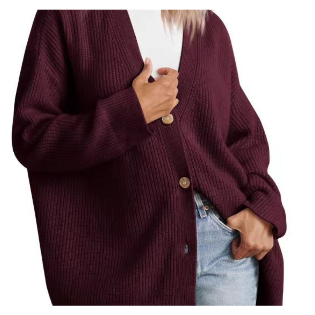 Große Strickjacke Damen Übergroß Knöpfe Modisch