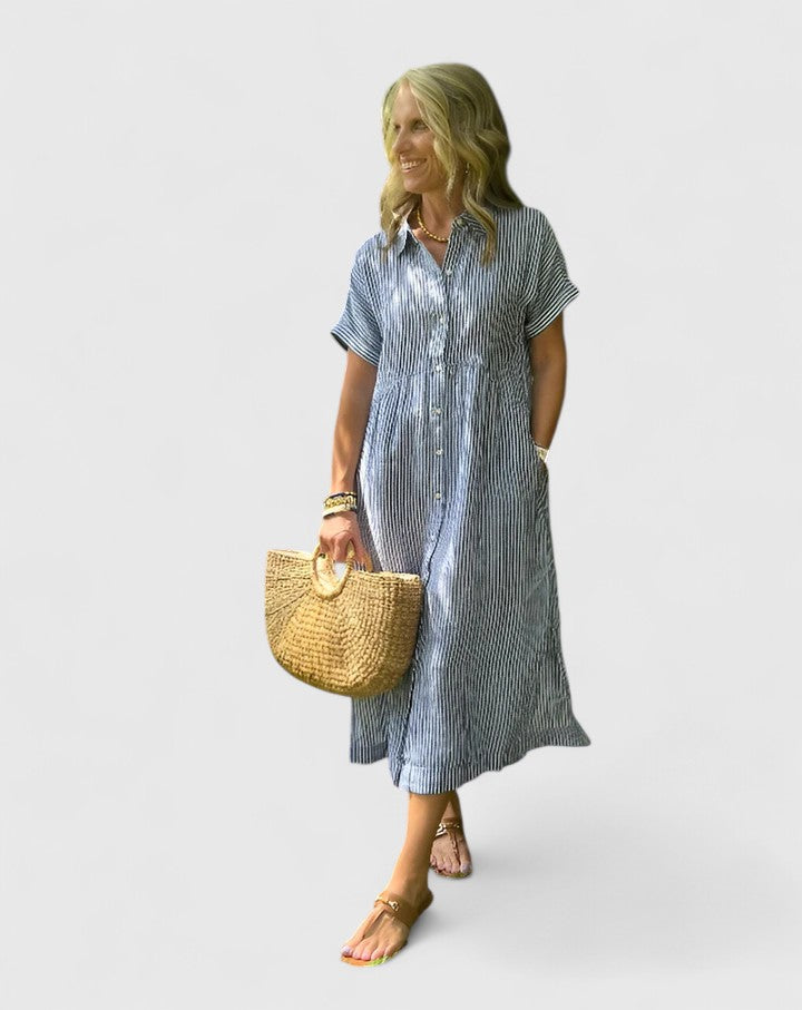 Damen Midikleid Gestreift Locker Leicht - BerlinGlamour