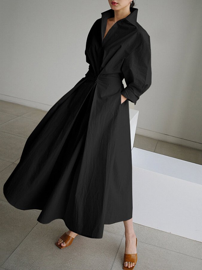 Damen Maxi Kleid Tailliertes Langhemd Elegант