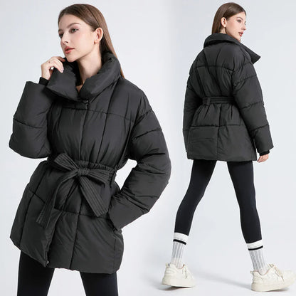 Damen Winterjacke Taillierte Elegante Mit Gürtel