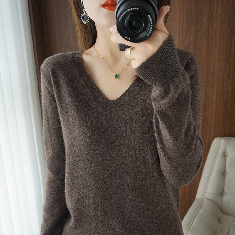 V-Ausschnitt Pullover Damen Modern Trendy