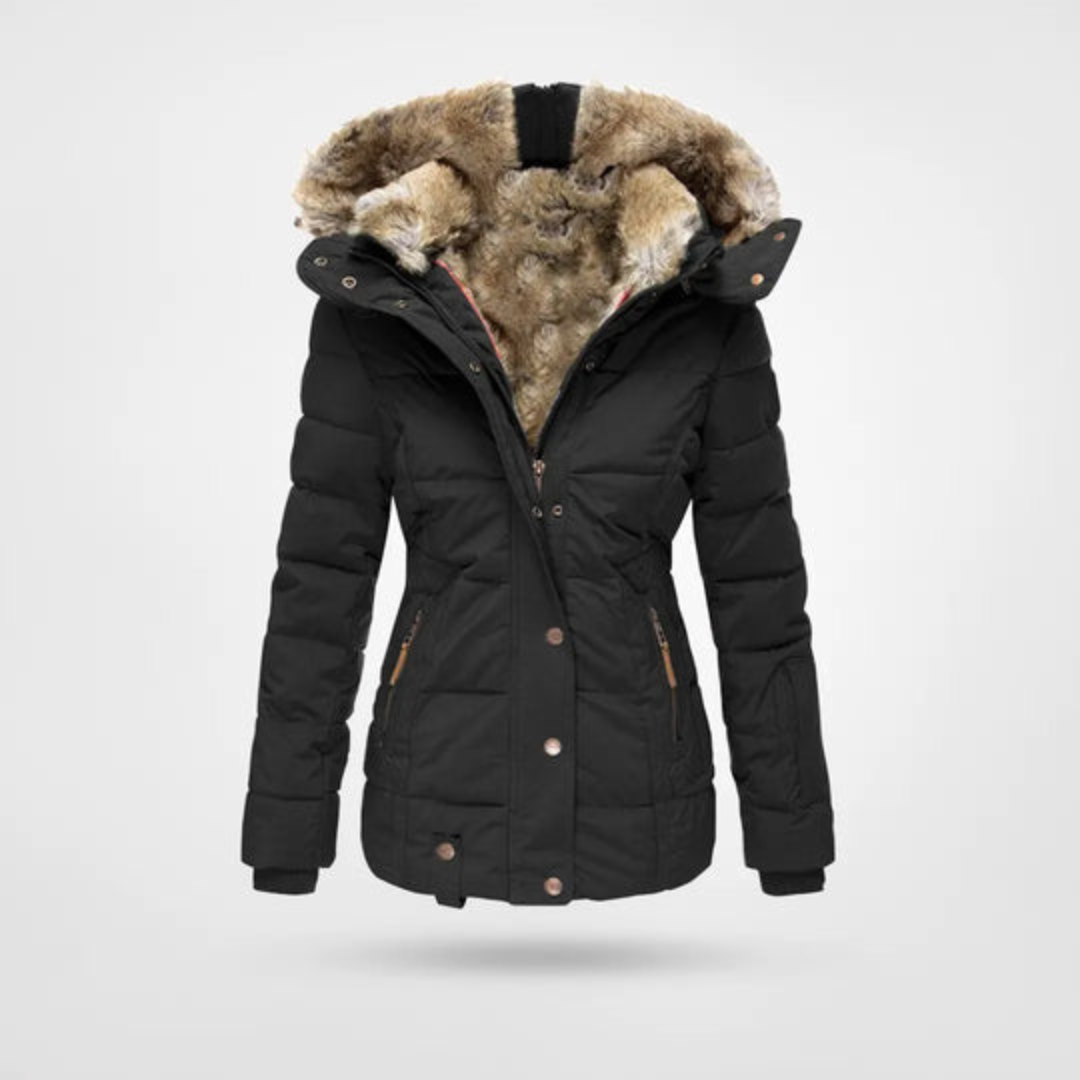 Damen Winterjacke Lang Gepolstert mit Kapuze Warm