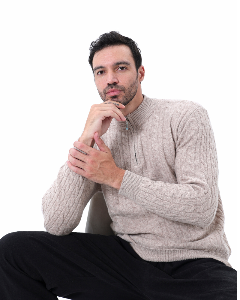 Herren Pullover Chunky Knit Kaschmir Warm mit Kabelmuster