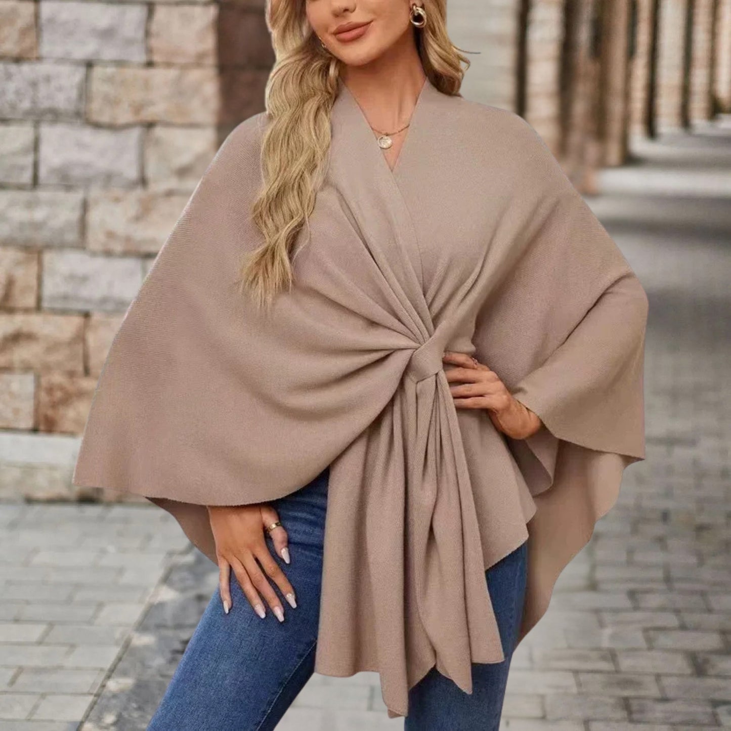Damen Oberteil Cape Style mit Vordere Knoten Detail