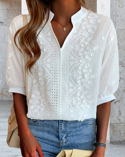 Damen Bluse Sommer V-Ausschnitt Puffärmel Leichtig
