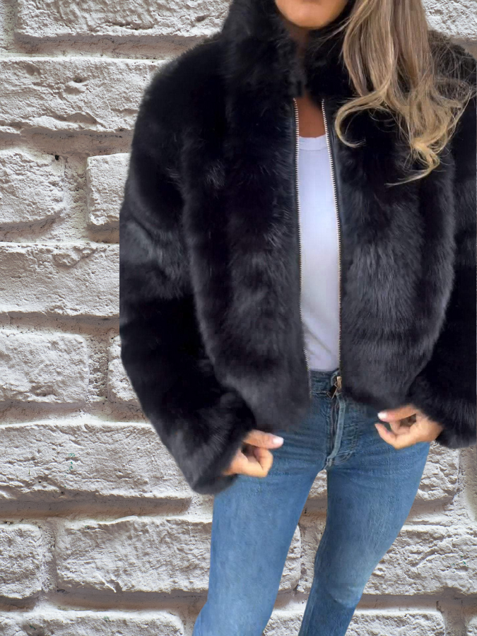 Kunstpelzjacke Warm Mit Reißverschluss Modern