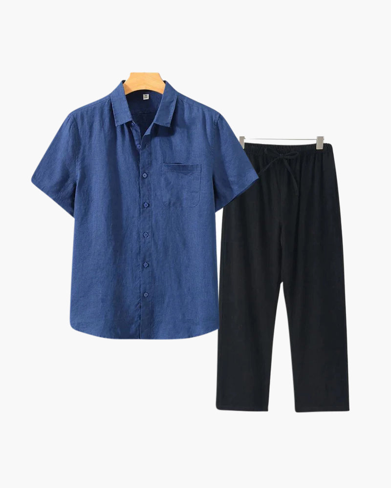 Herren Leinen-Anzug Kurzarm Sommer Set Modern