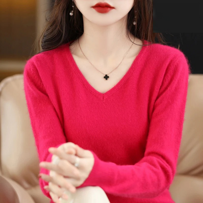 Damen Pullover V-Ausschnitt Weich Leichter Strick