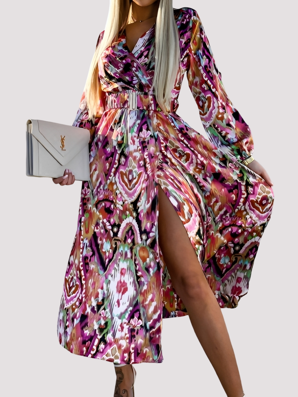 Bohemian-Kleid Damen Hochschlitz Sommerkleid Elegant