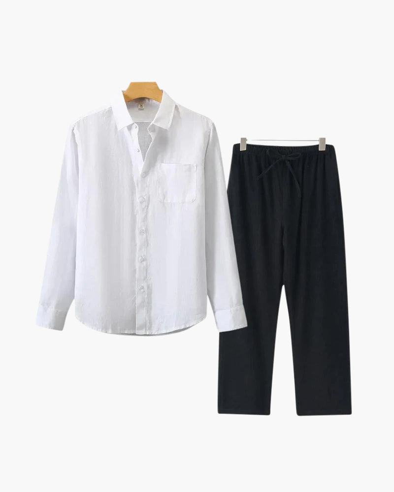 Leinen Outfit 3-teilig Sommer Stilvoll Damenschuhe