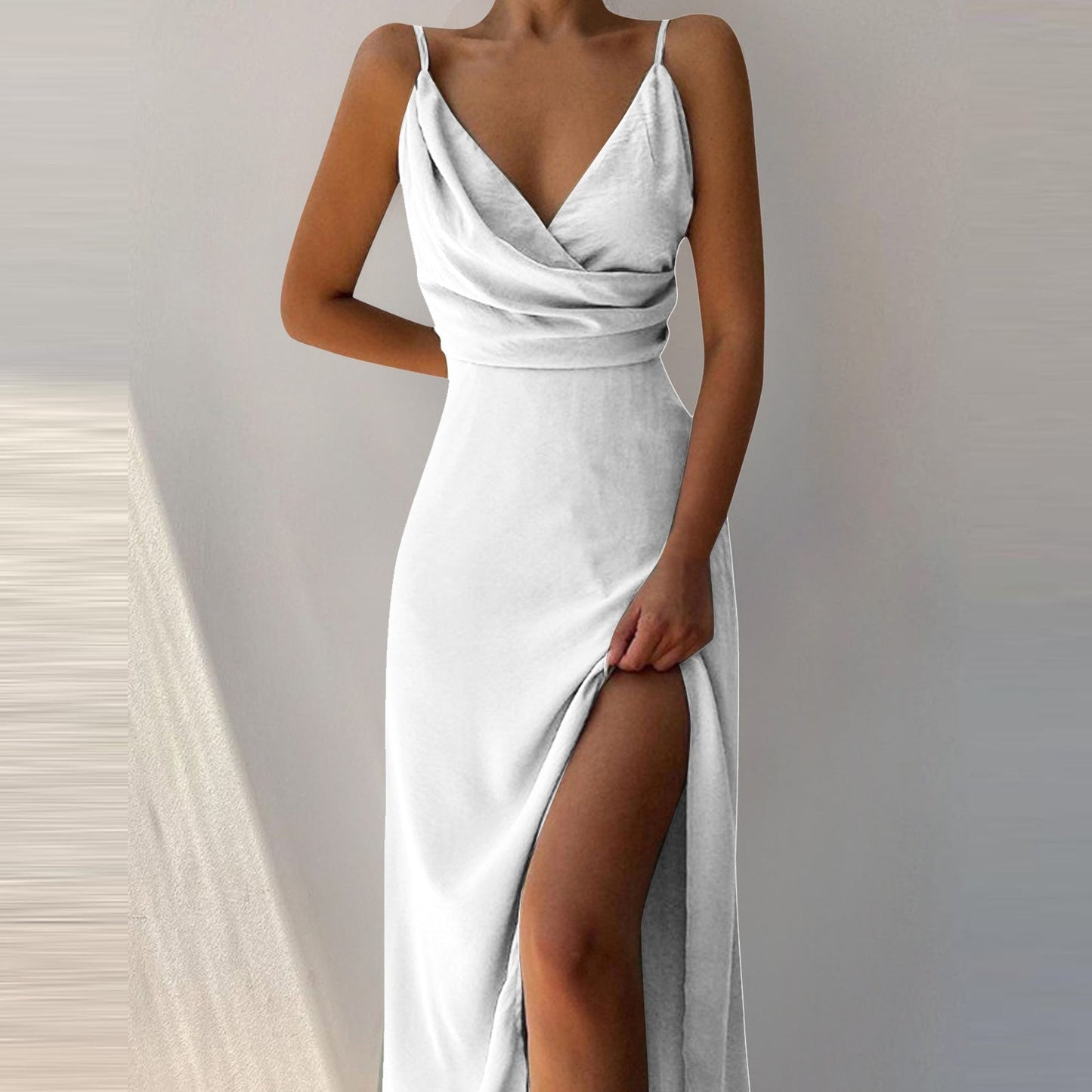 V-Ausschnitt Kleid Mit Druck Schlitz Modern