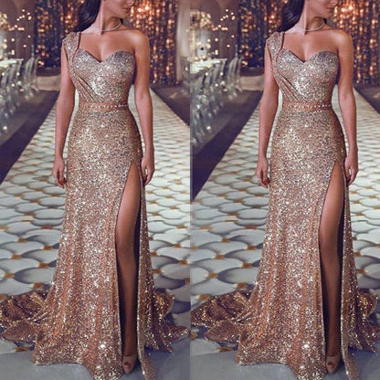 BerlinGlamour asymmetrisches ärmelloses Bronzing-Wickelkleid