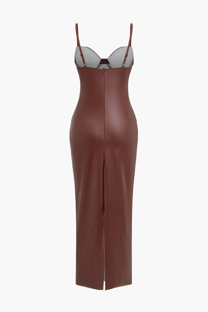 Leder Maxikleid Elegant Verführerisch Damenkleid Schwarz