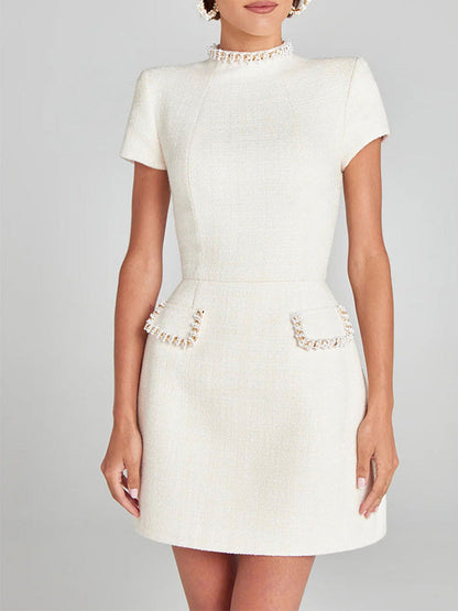 Elegantes Damen Minikleid Bestickt Tweed