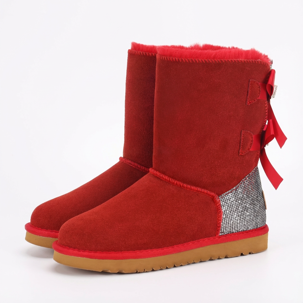 Winterstiefel Damen Wildleder Schleife Glitzer