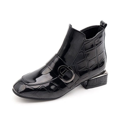 Damen Stiefelette Schnalle Schuhe Elegant Schwarz