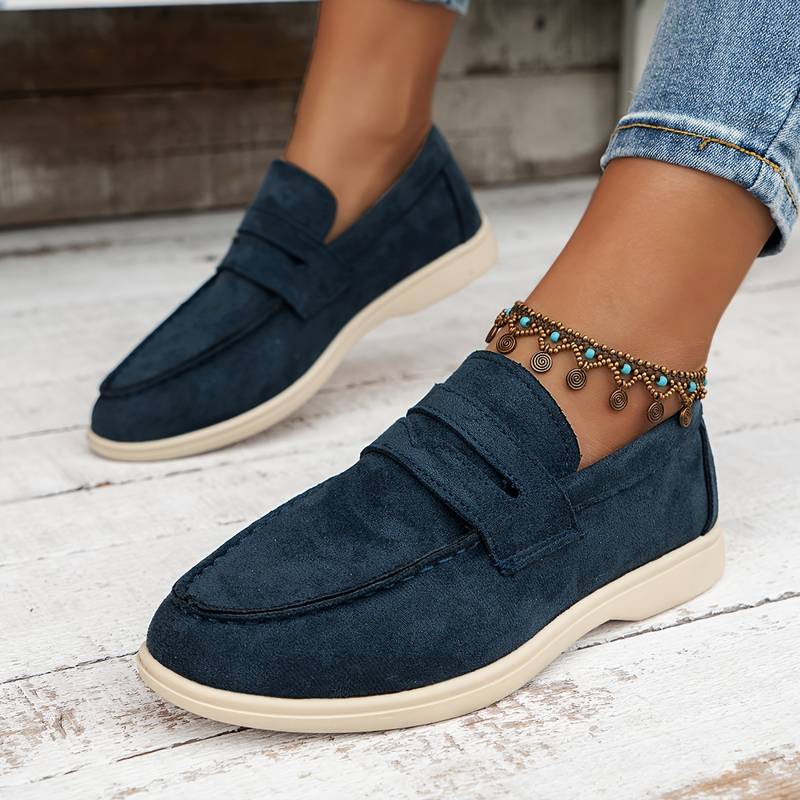 Dunkelblaue Beige Loafer Schuhe Veloursleder