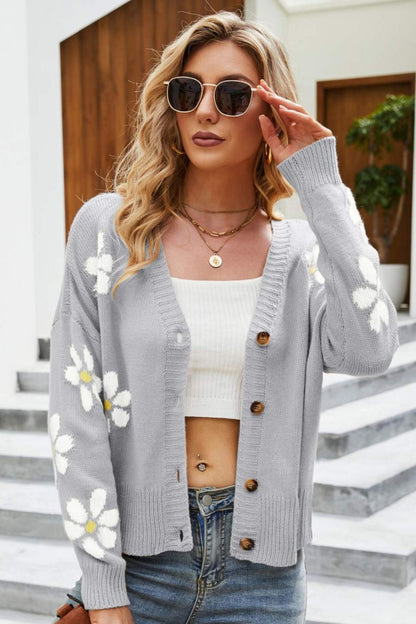 Floral Cardigan Damen Großkaros Drop Schulter
