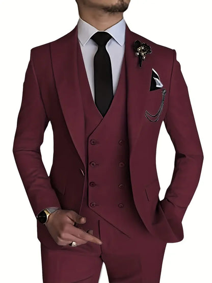 Herren Anzug Set 3-teilig Business Blazer Hose Weste