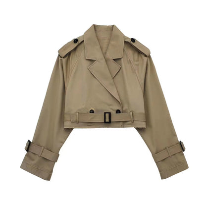 Damen Trenchcoat Kurz Schick Gürtel Elegant