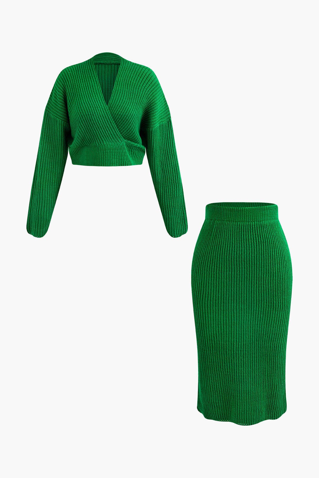 Klara | Damen Strick-Set Wickel-Oberteil Bleistiftrock Eleganz - BerlinGlamour