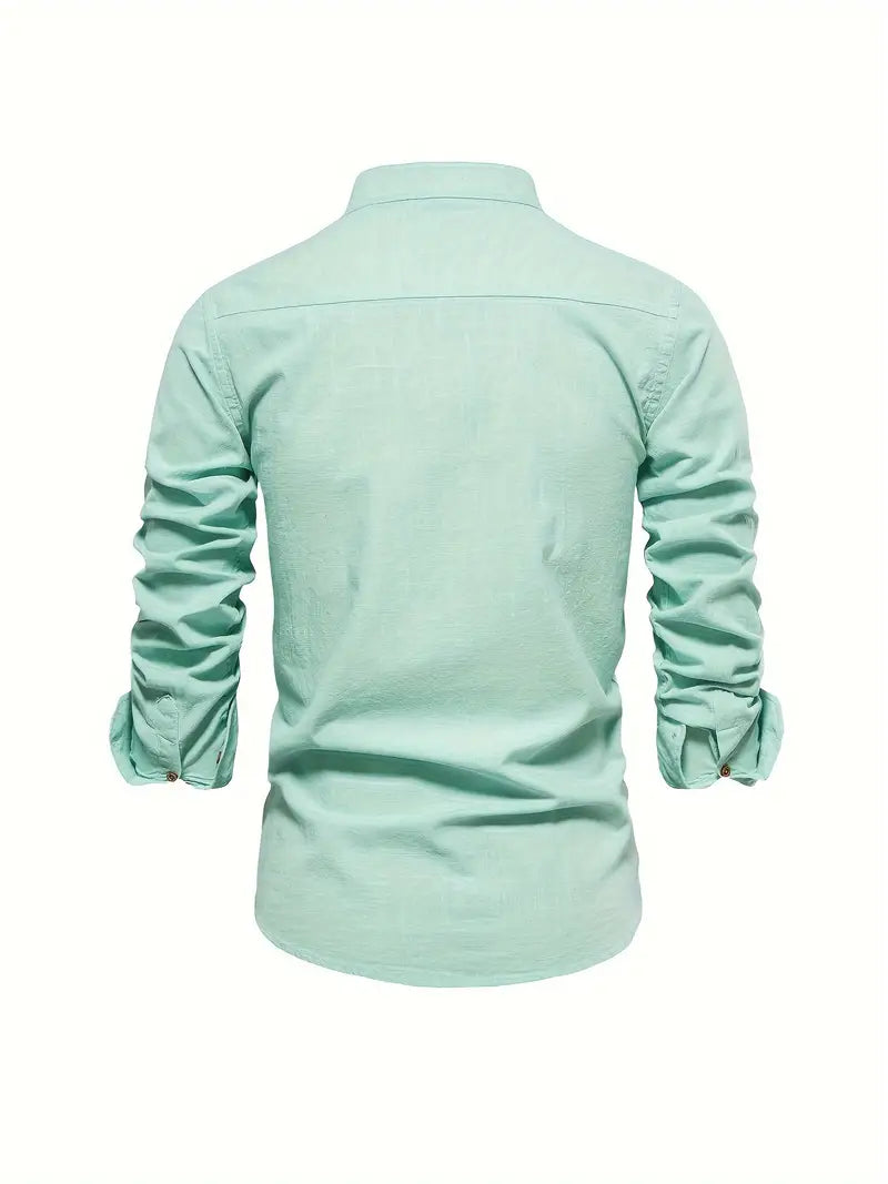 Herren Leinenhemd Knopfverschluss Sommer Modern - BerlinGlamour