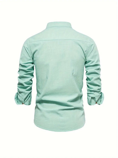 Herren Leinenhemd Knopfverschluss Sommer Modern - BerlinGlamour